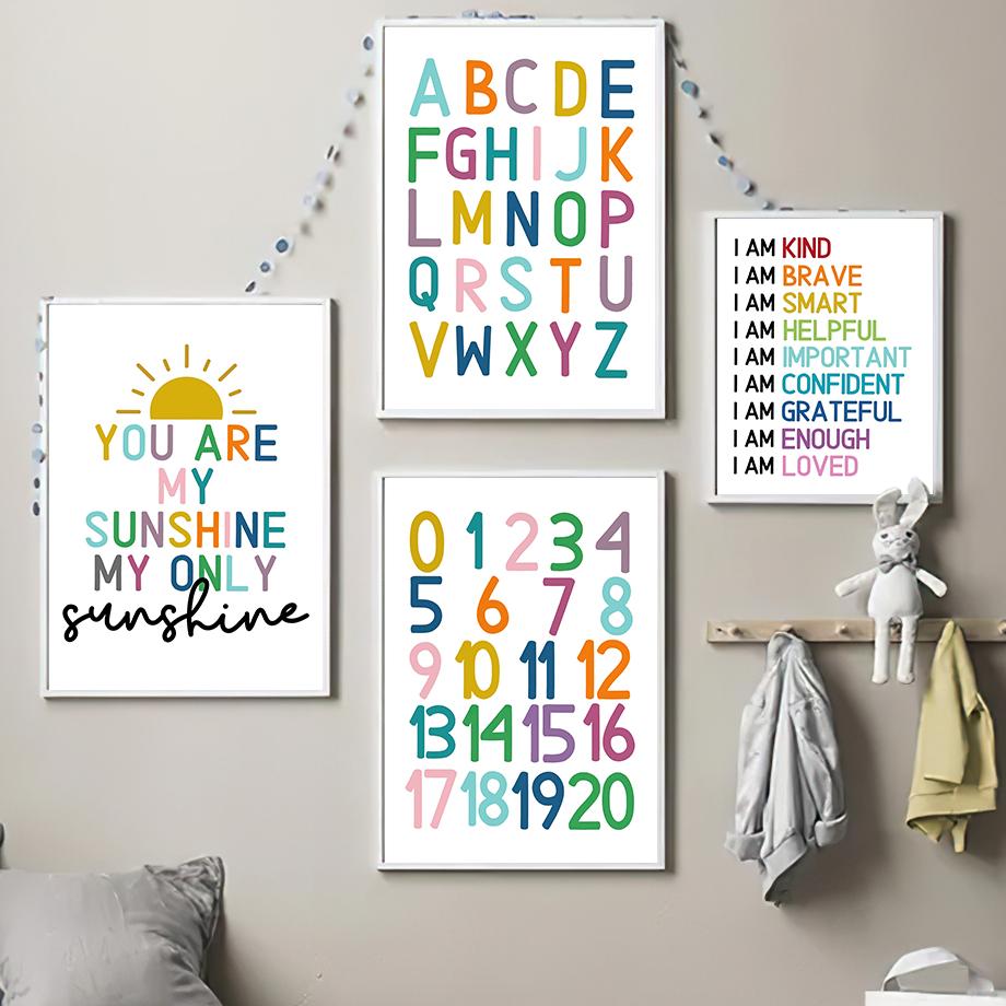 Rainbow Letters Nursery Baby Bedroom Nordic Posters And Prints Wall Art Canvas Painting Wall Pictures For Kids Room Decoration