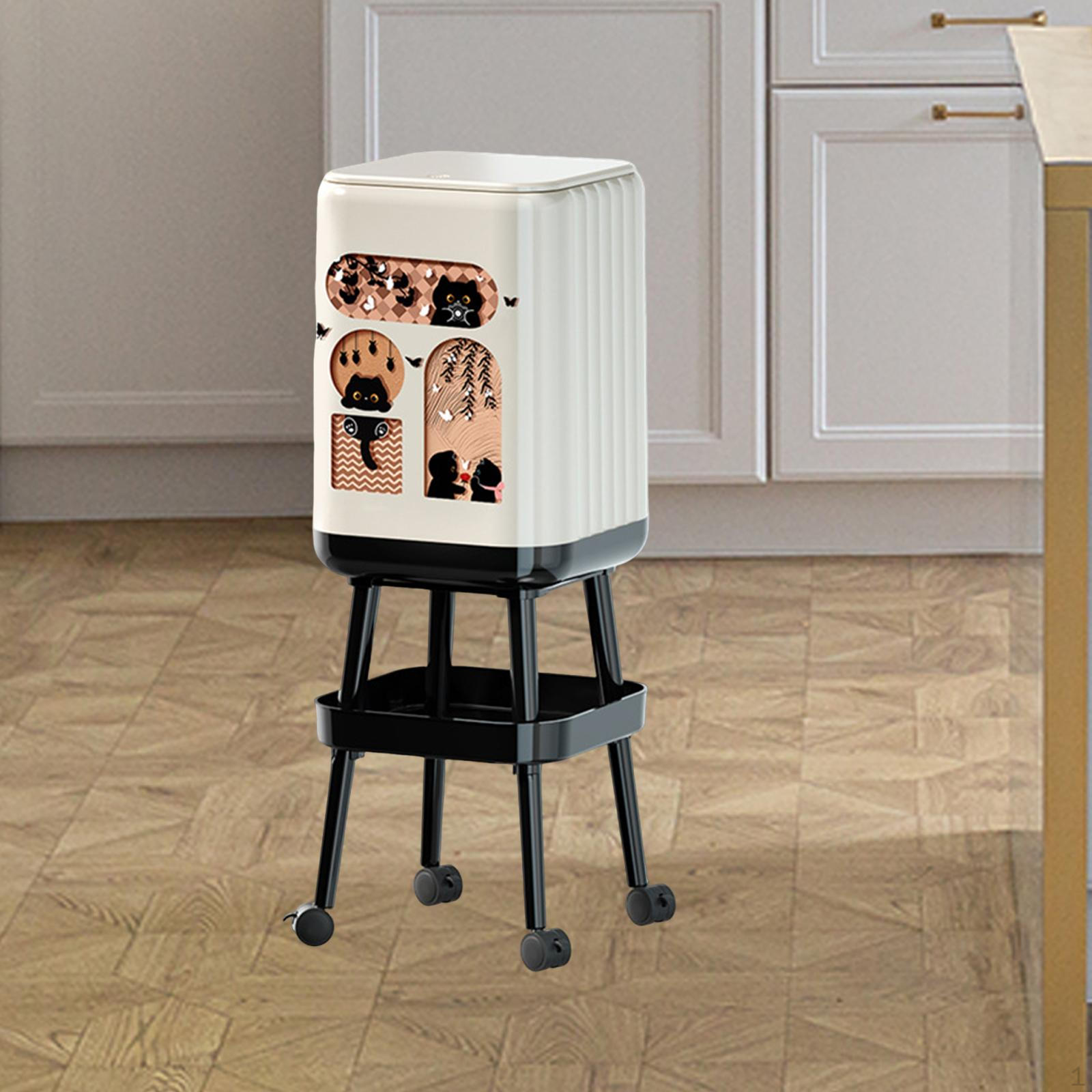 

Press Type Trash Can with Wheels Garbage Bin Bottom Shelf Large Capacity Wastebasket Waste Basket Style A