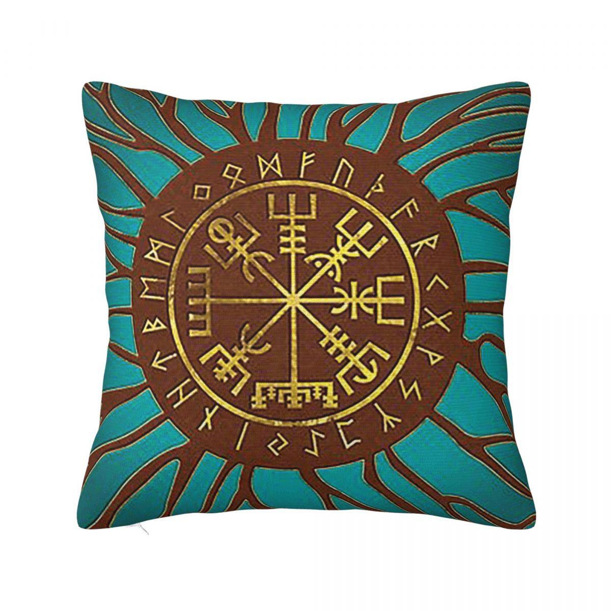 

Vegvisir Icelandic Futhark Runes Compass Norse Square Pillowcase Cover Pillow Case Throw Pillow Cover for Home Sofa Living Room 12x12Inch