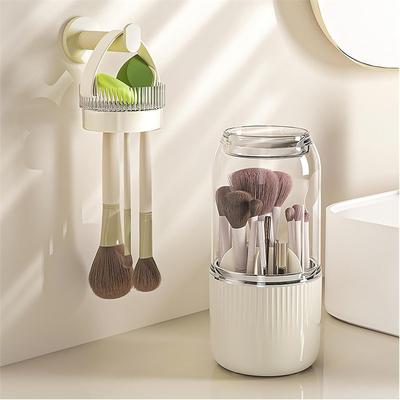 360° Rotating Makeup Brush Holder Organizer 3 IN 1 Makeup Brushes Storage and Cleaner Bucket with Cleaning and Drying Function