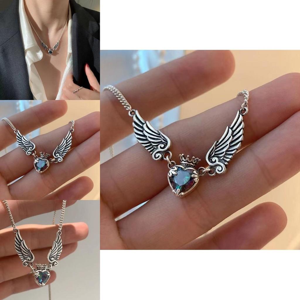 Vintage Inspired Heart Crown Wings Necklace With Crystal Accents For Womens Fashion