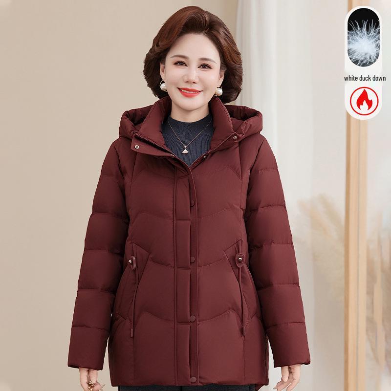 

Women s Hooded Down Jacket Winter Warmth - 50% White Duck Down for Middle-Aged/Elderly, Mom s Solid Color 2026 Style XL (80-95 jin)