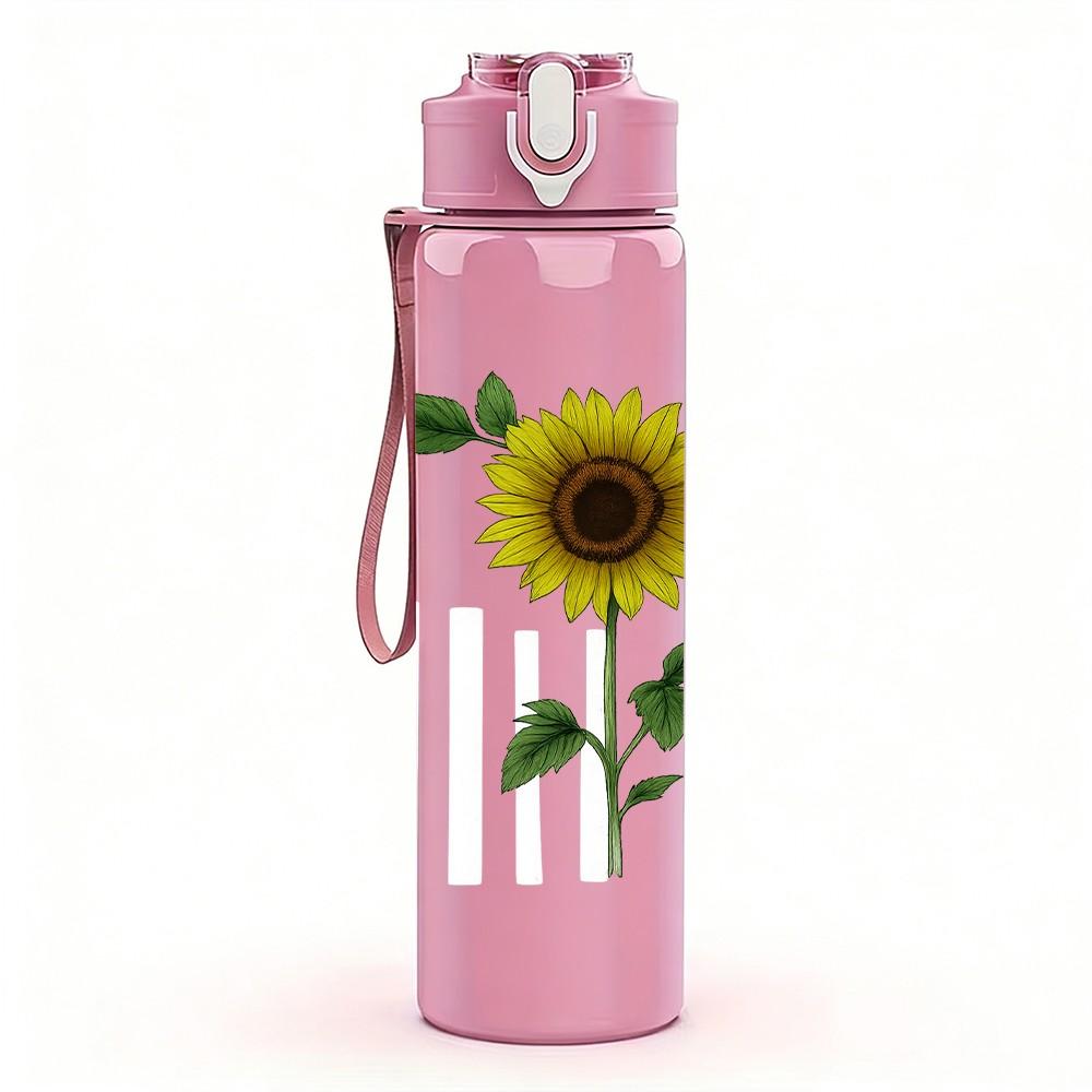 1PC Sunflower Single Stem Floral Print 750ml Color Plastic Sports Water Bottle Leakproof Flip Straw Lid Suitable for Sports Office Home Use