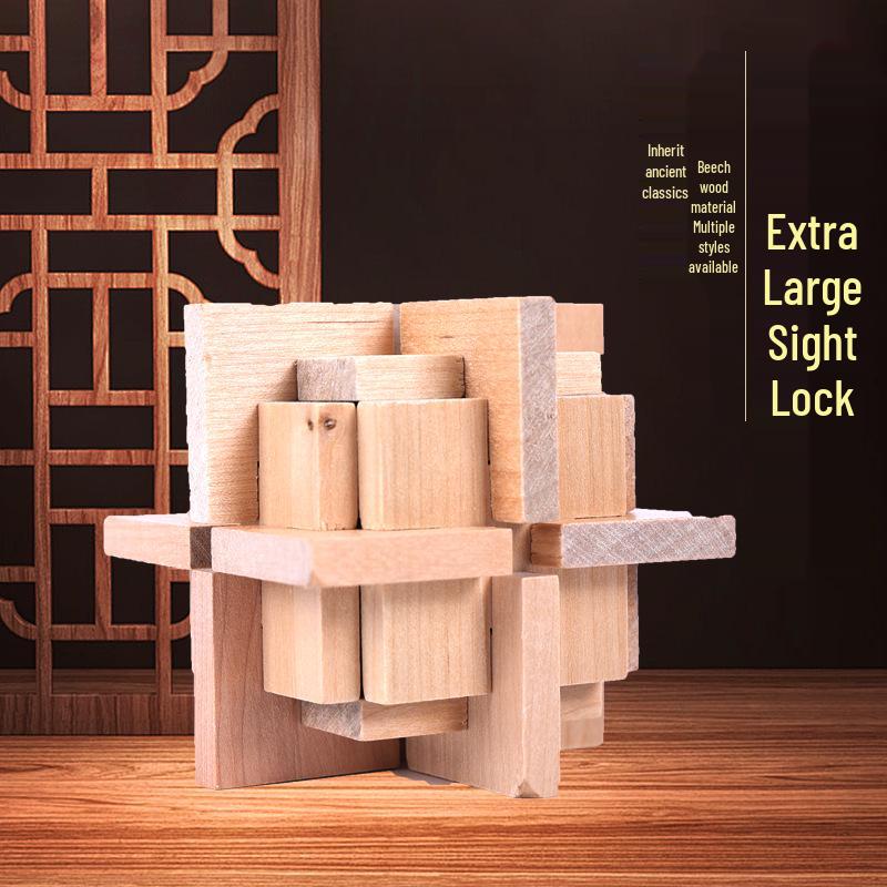 Custom Large Beech Wood Crosshair Lock Luban Toy - Mortise & Tenon Joint Puzzle with Optional Drawings and Labels