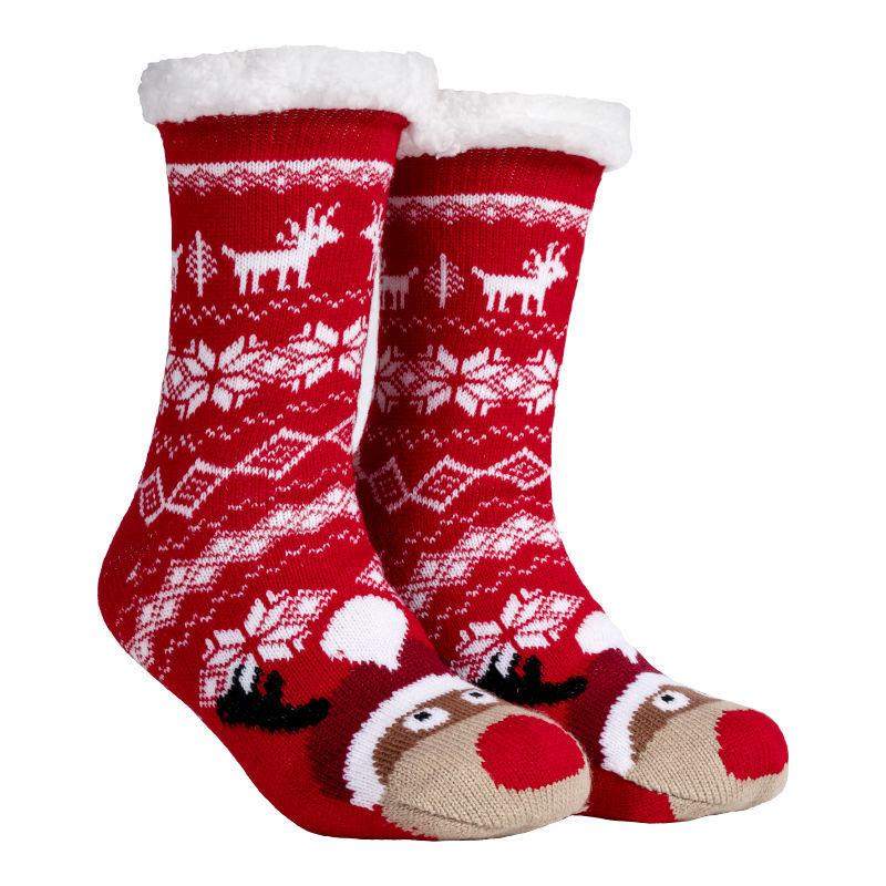 Women's Mid Tube Socks Christmas Floor Socks Home Sleep Winter Velvet and Thick Anti-slip Carpet Socks