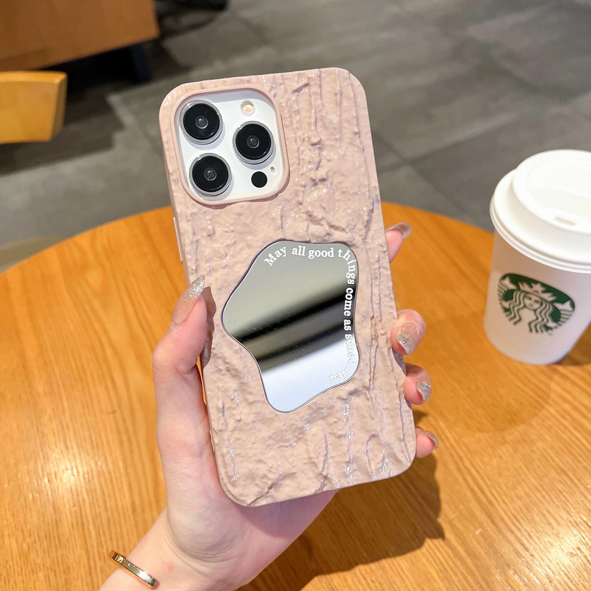 

The Japanese and Korean Ins Mirror with Rock Folds Is Suitable for Apple 15pro Phone Cases and IPhone14/13 Drop Protection Cases iPhone15proMax розовый