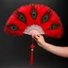 Tassel Hand Fan Fluffy Foldable Hand Fan Peacock Feather Fan Comfortable For Photography Stage Performance Home Decoration
