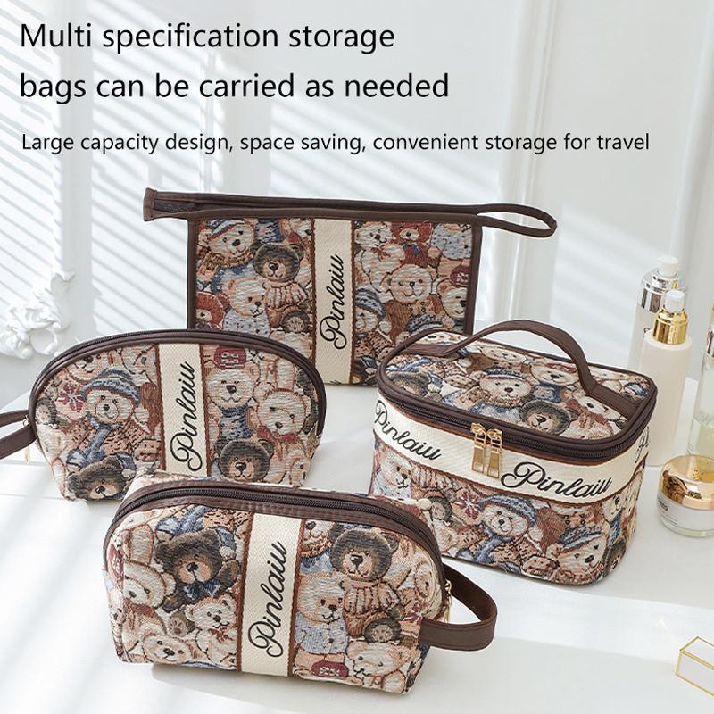 Damen Kosmetiktasche Tragbar Große Kapazität Cartoon Bär Kosmetik Aufbewahrungstasche Doppelreißverschluss Design Reise Toilettentasche