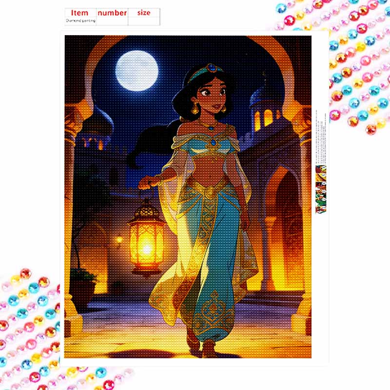 Disney Kit de Pintura com Diamantes 5D Jasmine Pintura com Diamantes Kit de Arte com Pontos Decoração de Parede para Casa