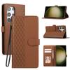 For Samsung Galaxy S25 Ultra Case 3D Rhombus Grid Imprinted Wallet Leather Phone Cover with Lanyard