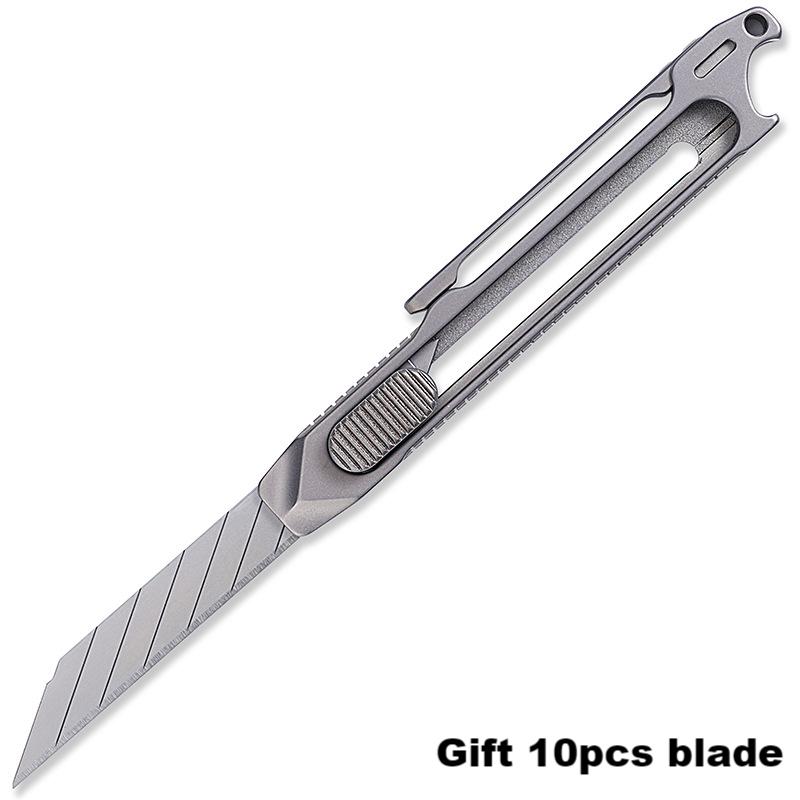 Upgrade Art Telescopic Utility Knife Titanium Alloy Handle Bottle Opener Paper Cutter Pocket Tools GIFT 10PCS Replaceable Blade