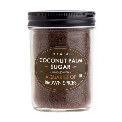 Kokosų palmių cukrus su rudais prieskoniais (175 g), Kokosų palmių cukrus, sumaišytas su rudųjų prieskonių kvartetu, šakelė