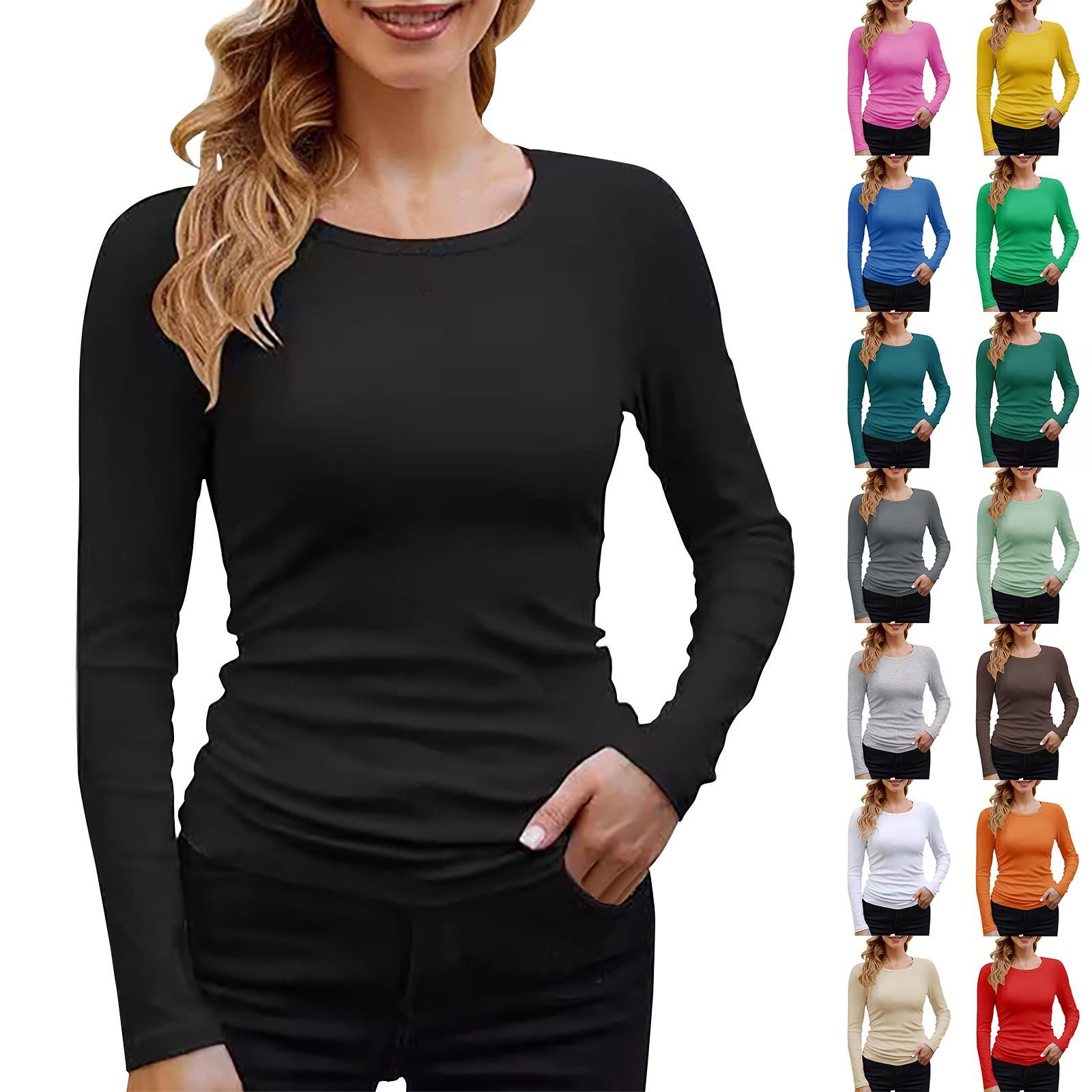 

Women s Fashion Round Neck Ribbed Basic Solid Colour Long Sleeve T-Shirt Top XXL червоний