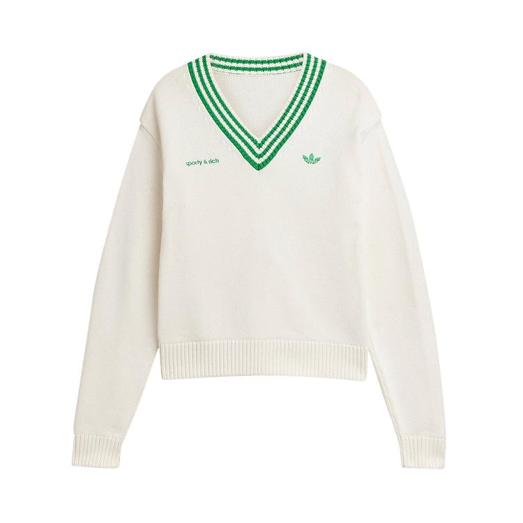 

Коллаборация Adidas Originals X Sporty & Rich SS25 Модный пуловер с V-образным вырезом С длинным рукавом Вязаный свитер Женские топы Хан-Нефритово-Белый JL7195 M