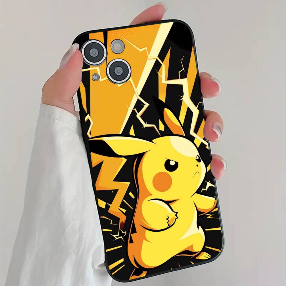 Lovely P-Pikachu Anime Game P-Pokemon Phone Case Cool Black Silicone Soft For IPhone 16 15 14 13 12 11 X XR Plus Pro Max Plus