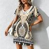 Mode d'été pour femmes Robe à col en V à manches courtes avec imprimé géométrique rétro Jupe courte sexy Robes