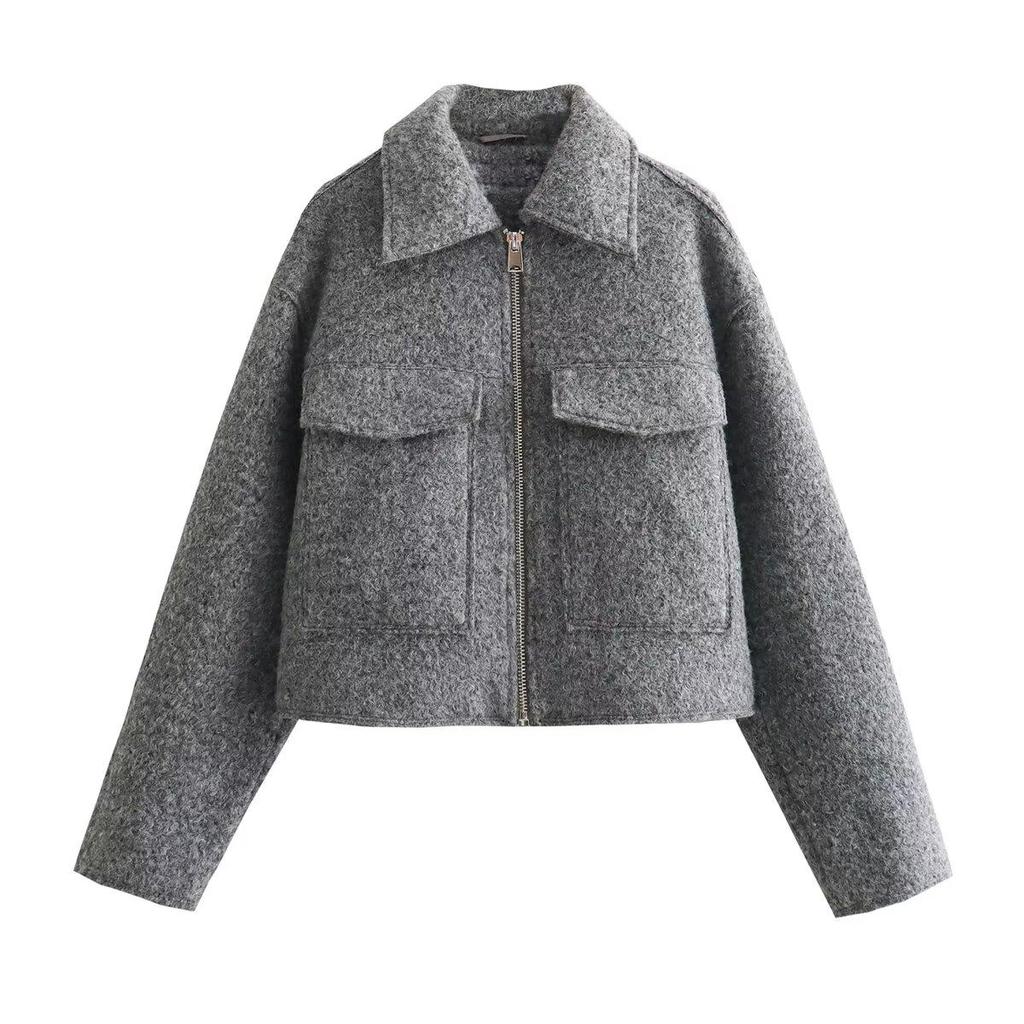 Giacca Tweed Corta Donna Giubbotti Bomber con Zip per Donna Manica Lunga Cappotto Esterno Donna Capispalla Cappotti da Donna