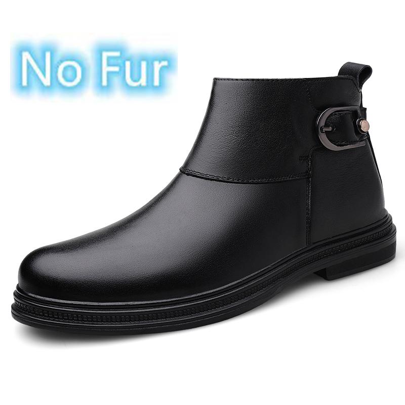 Genuine Leather Mens Business Shoes Comfy Retro Chelsea Ankle Boots High Quality Non-Slip Male Shoes Warm Plush Fur Winter Boots