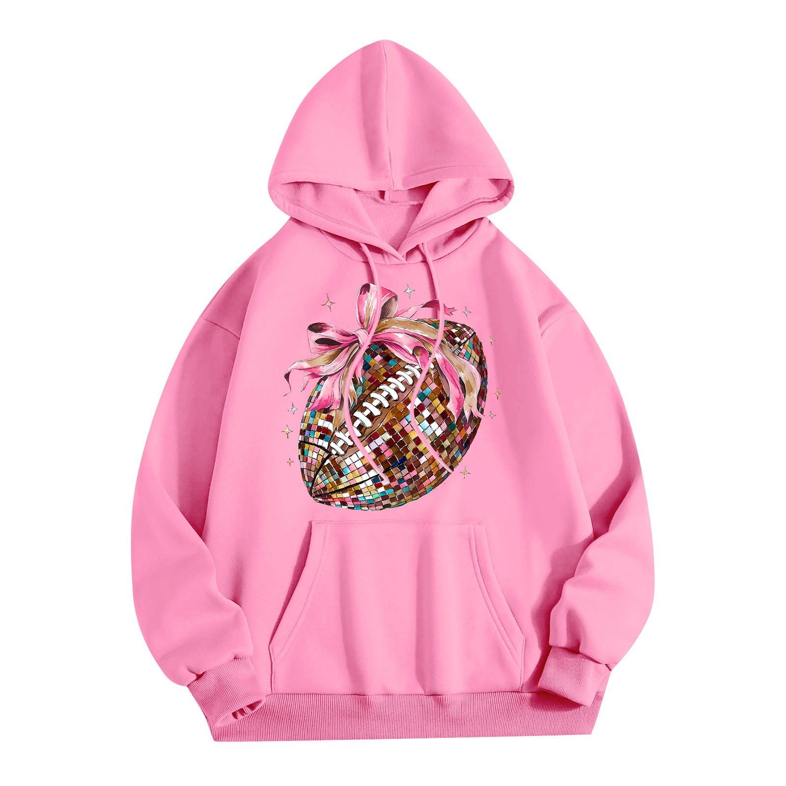 

Женская модная легкая толстовка с длинными рукавами и карманами с принтом регби L розовый