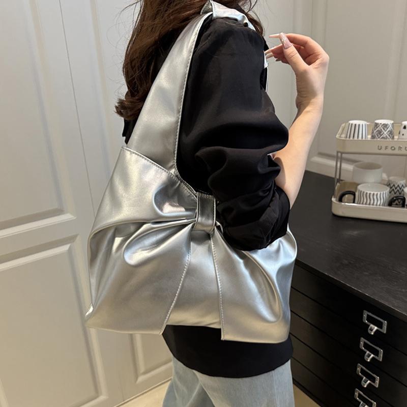 Casual Shoulder Bag for Women New Sweet and Simple Underarm Bag Bow Design Large Capacity Handbag