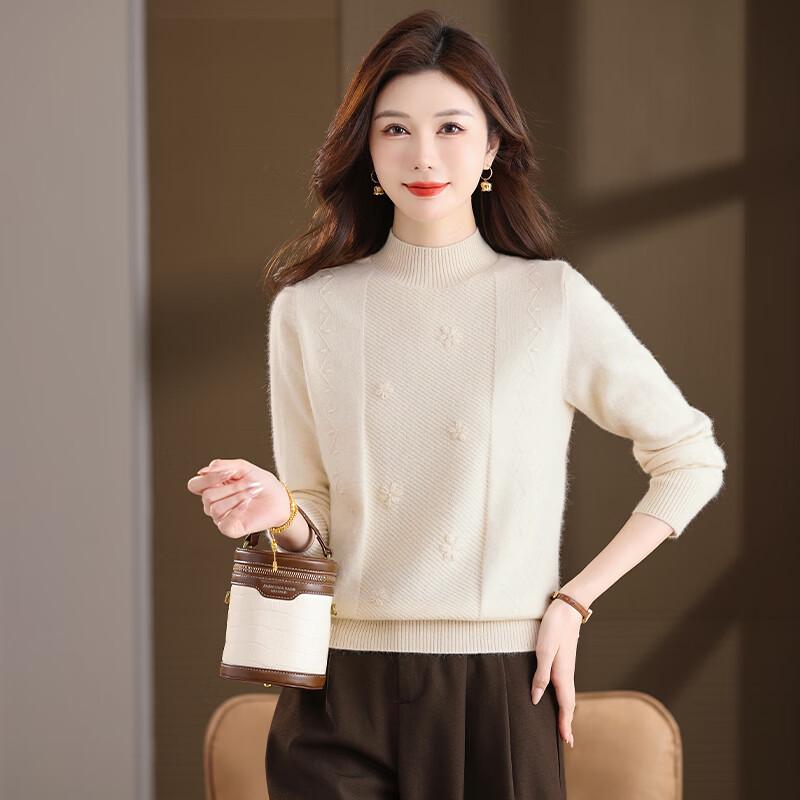 Caiyang Women s Semi-High Collar Warm Knit Sweater XL