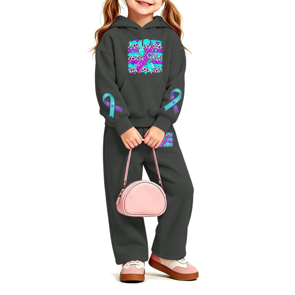 Girls' Print Hoodie and Sweatpants Set, 2-Piece Outfit for Casual Wear