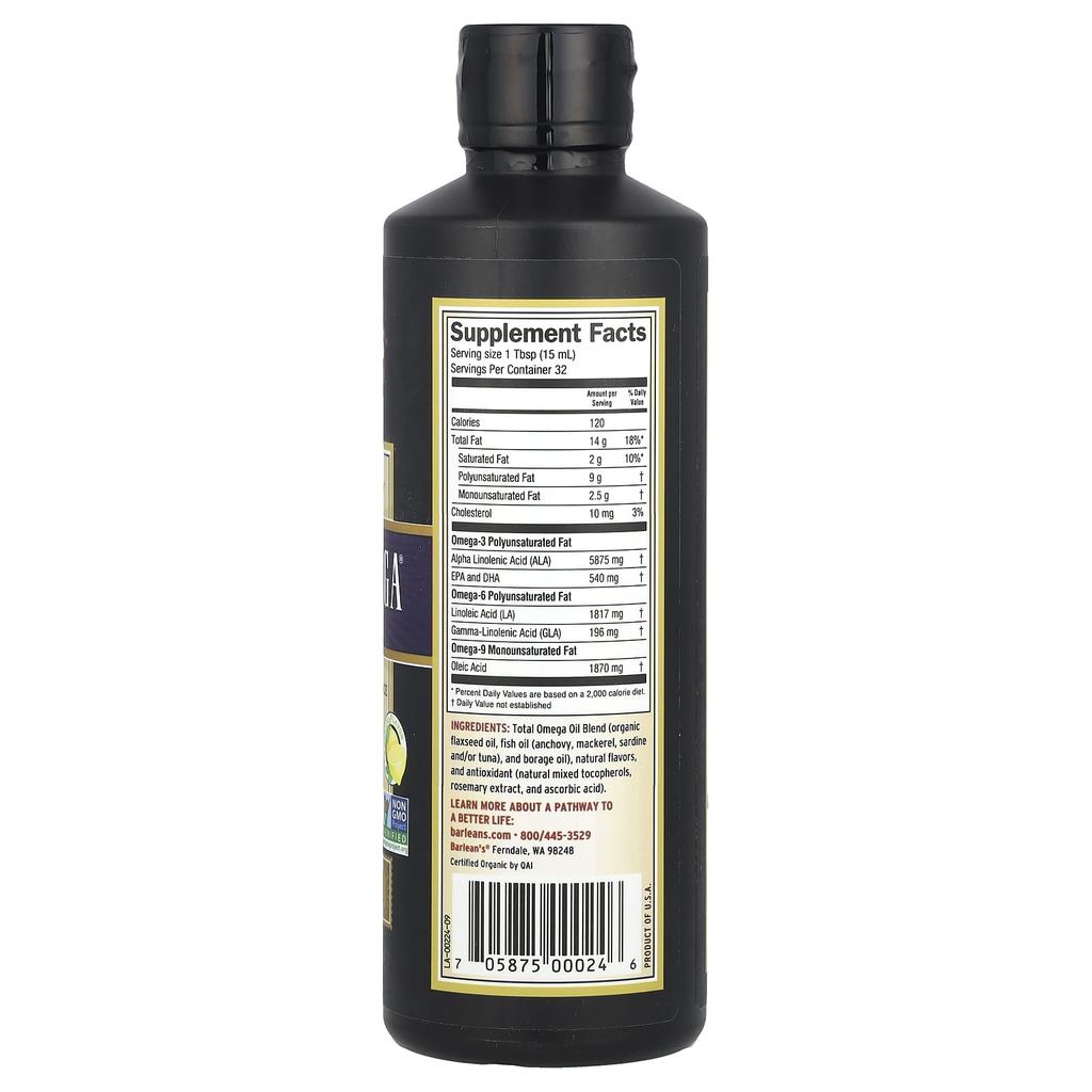 Barlean'S, Master Blend, Total Omega® 3 6 9, Lemonade, 473 Ml (16 Fl Oz)