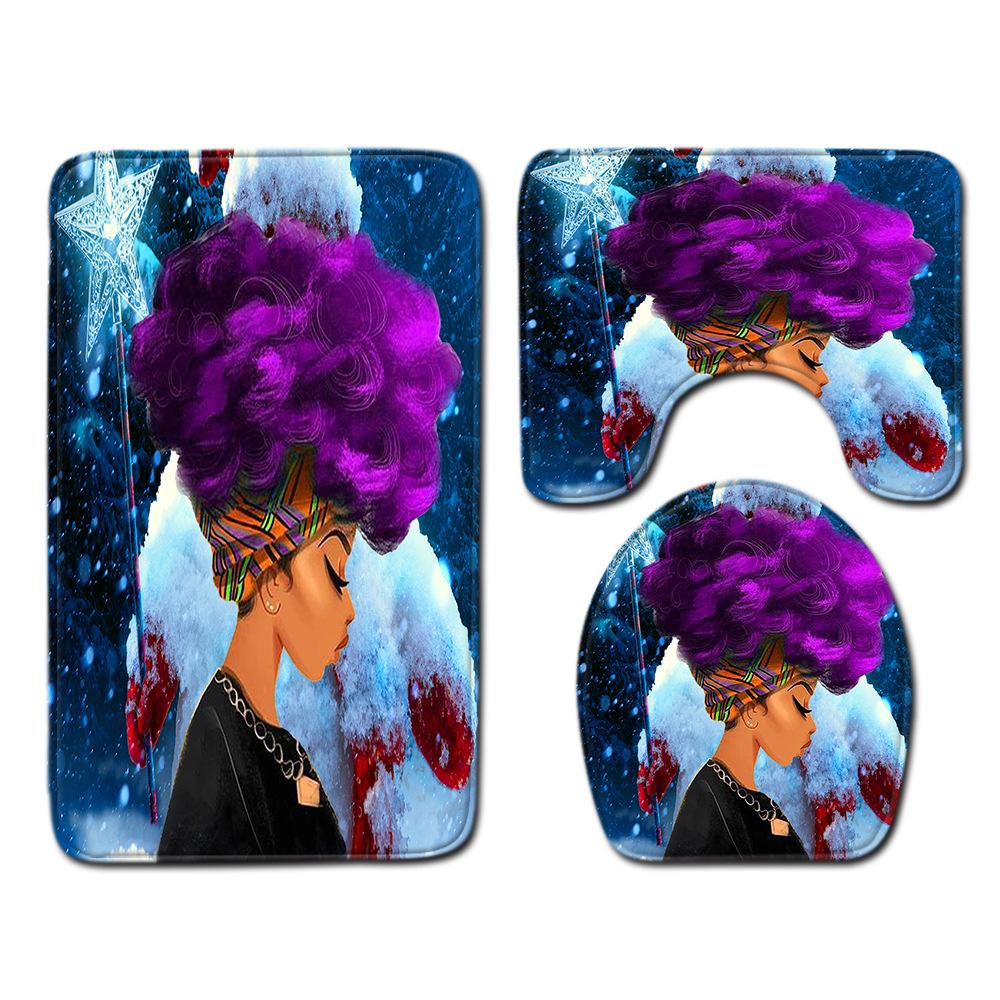 African Women'S Bathroom Floor Mat Three-Piece Bathroom Carpet Toilet Mat Set Doormat Bathroom Non-Slip Mat