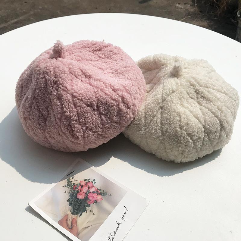 Hat Women's Autumn and Winter Tide Beret Lamb Fleece Simple Casual Retro British Painter Pumpkin Hat