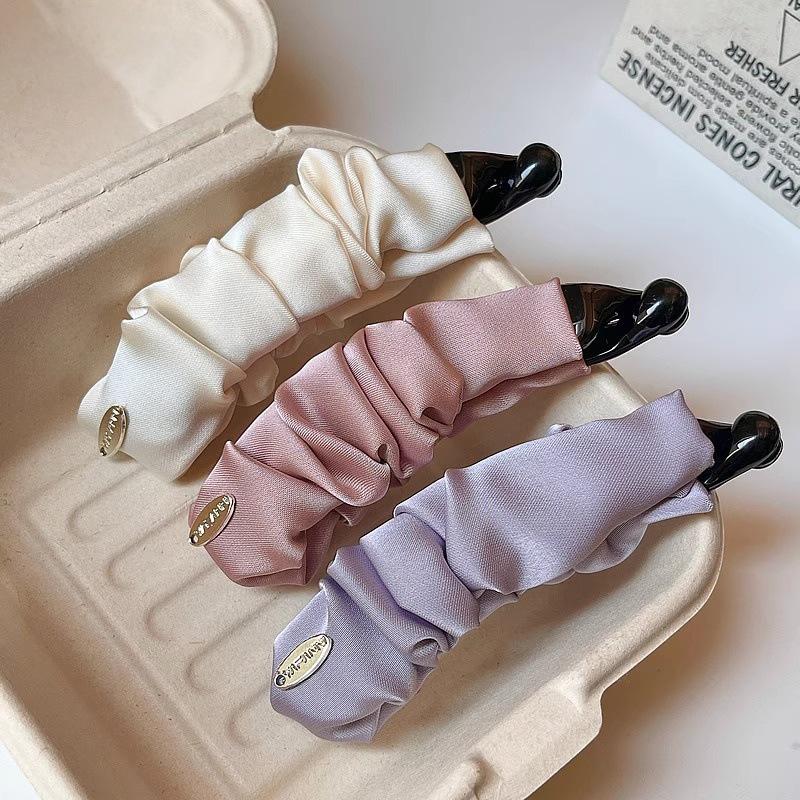 Satin Pleated Solid Color Banana Hair Clip for Versatile Ponytail Styles