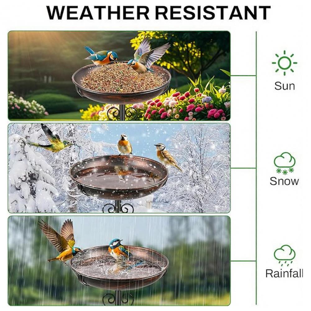 Bird Waterer Bird Feeder Spacious Iron Art Bird Bath with Ground Insert Outdoor Birdbath Bowl with 5-prong Metal Base Winter Gar
