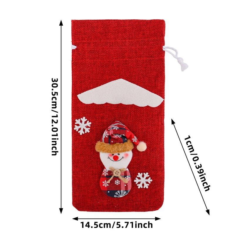 Christmas Linen Old Man Figurine Wine Bottle Cover Holiday Hotel Dining Table Cartoon Three-Dimensional Drawstring Wine Bag