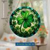 Green Four-Leaf Clover Stained Glass-Style Suncatcher, with Irish Good Luck Charm, Colorful Patterns, Nurseries, Vintage Home Decor Wall for Bar Kit