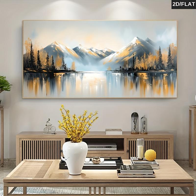 1 abstract canvas mural retro mountain tree and reflection painting wall decoration, bright colors for living room, bedroom, cor