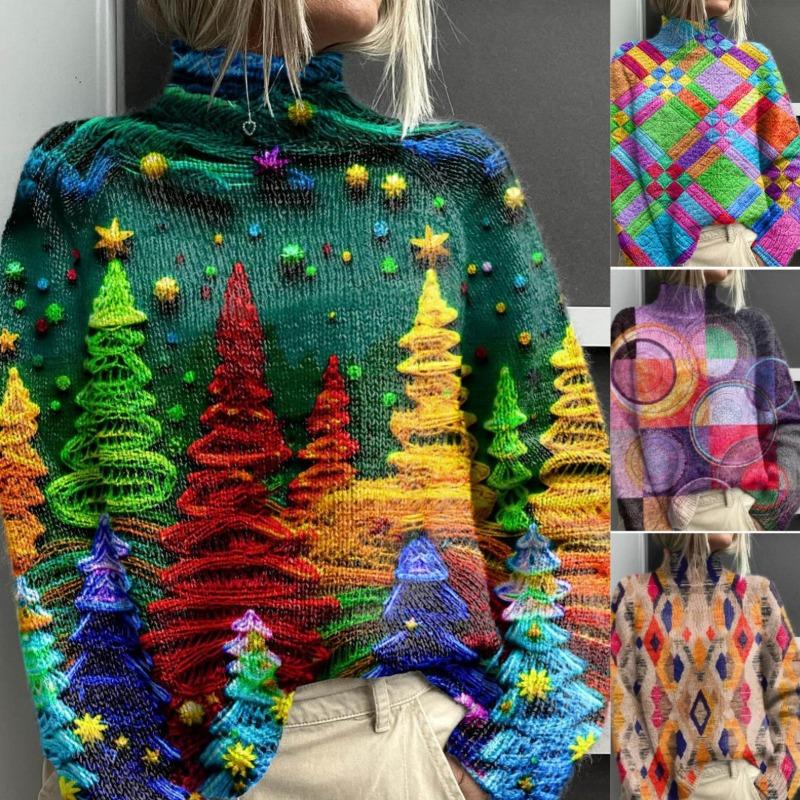 XS-6XL A Variety of Optional 2025 Latest Christmas Abstract Print Casual Outerwear Sweater