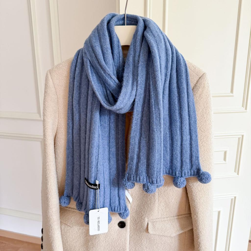Sweet wool blended couple hairball scarf autumn and winter pit strip knitted warm versatile scarf
