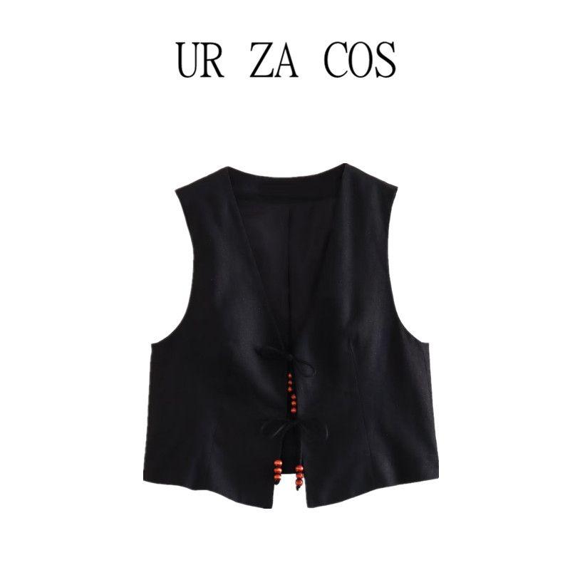 Fashion Style Spring/Summer New Arrival Fashion Trendy Women's Clothing V-neck Vest Easiest for Match Beaded Linen Vest 7593503