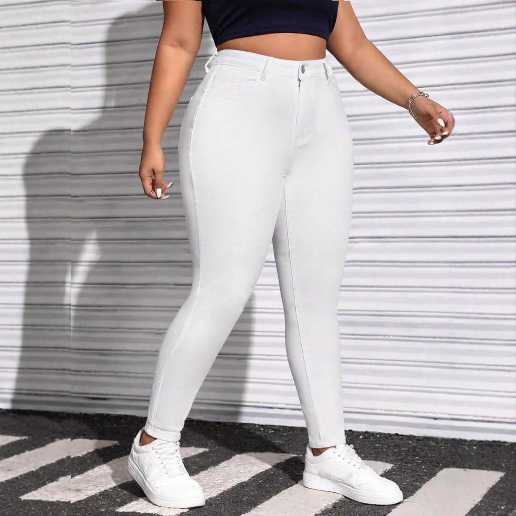 Women's High Stretch Black and White Skinny Denim Jeans - Plus Size