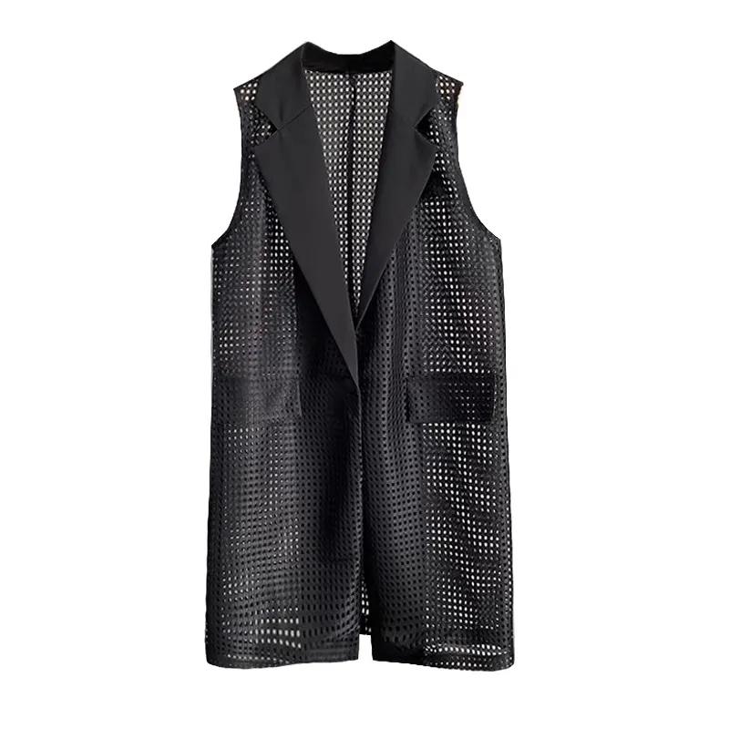 

Summer New Korean Style Hollow Suit Vest Cardigan Thin Mid-length Loose for Women L чорний