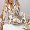 Spring Autumn Fahsion Blazers Pant Sets Casual Long Sleeve Print Coat And Pencil Pant Two Piece Set Office Elegant Suits Women