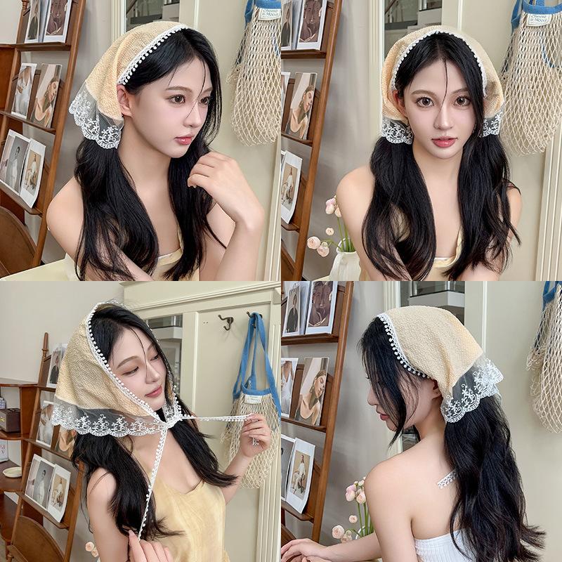 Sweet Flower Triangle Hair Scarf Women Headband Trendy French Pastoral Lace Headwear Girls Scarves Summer Hair Accessories