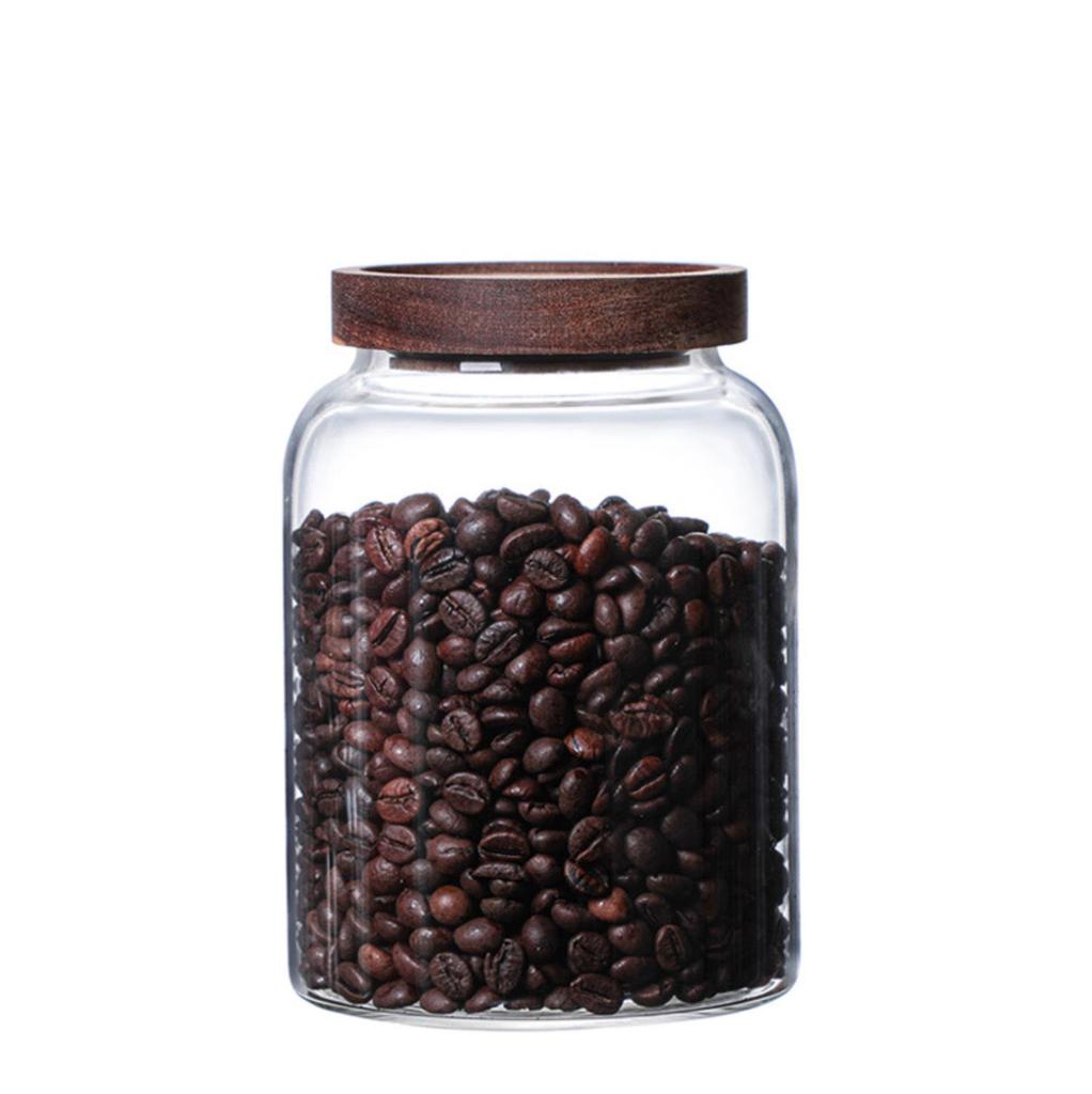 Large Capacity Coffee & Grain Storage Jar with Acacia Lid, High Borosilicate Glass 