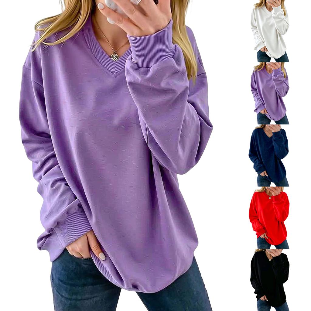 Women's Casual V-Neck Long Sleeve Pullover Top