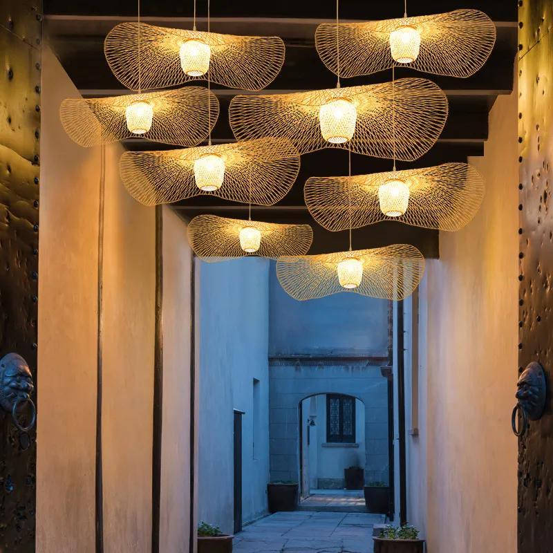 Chinese Style Bamboo Pendant Lights Creative Tatami Lights Lamp for Dining Room Restaurant Hanglamp E27 Suspension Luminaire