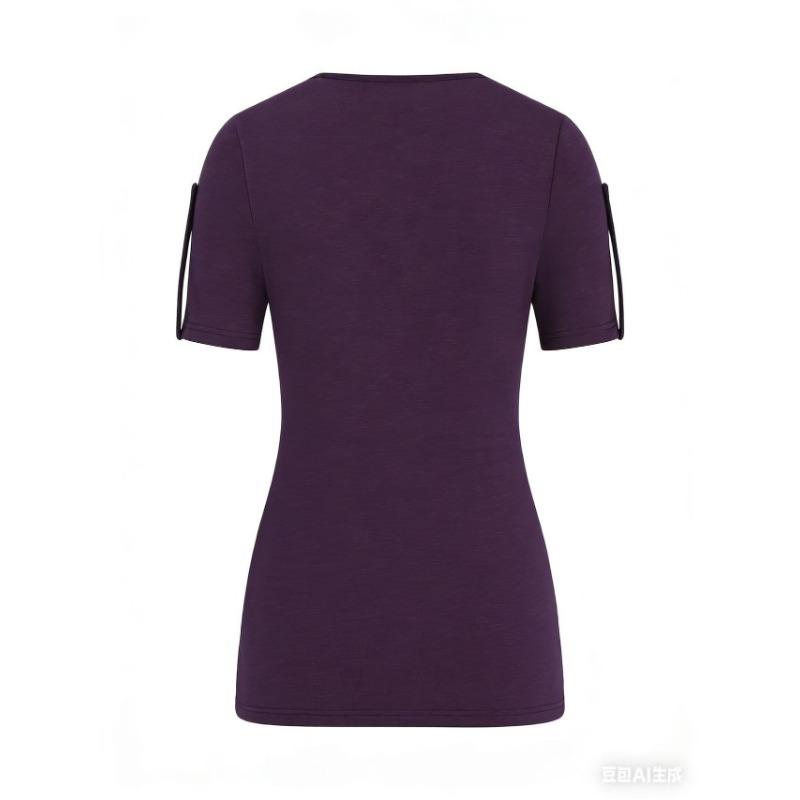 Women S Casual Short Sleeve V Neck Lace Up Solid Color T Shirt