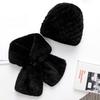 Soft Rabbit Fur Hat for Women Knitted Thick Warm Beanie Scarf Set