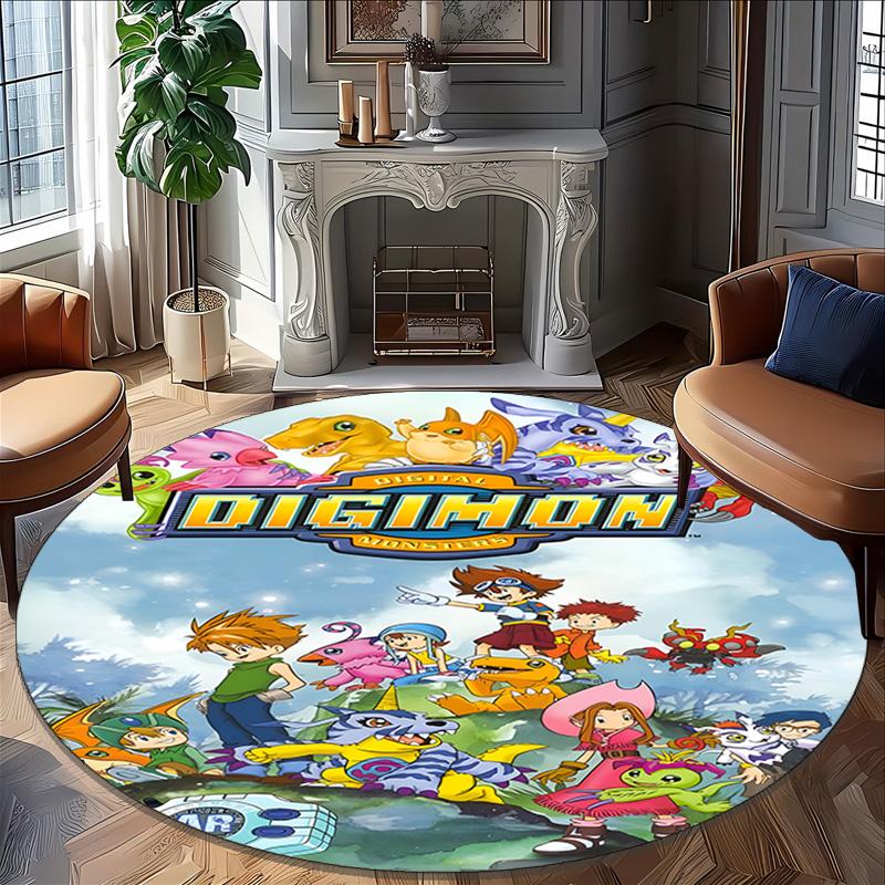 1pc Digimon Carpet, Round Rug, Comfortable, Suitable for Entryways, Living Rooms, Office, And Bedrooms, Christmas Decoration