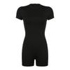 Fashion Casual Exercise Women's Clothing Fashion Style Pure Color Basic Fitness Short Sleeve One-Piece Trousers round Neck Tight One-Piece Shorts