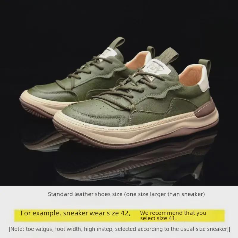 Pánské evropské boty z pravé kůže s tlustou podrážkou, prodyšné, ležérní, bílé - Trend pro jaro 2025