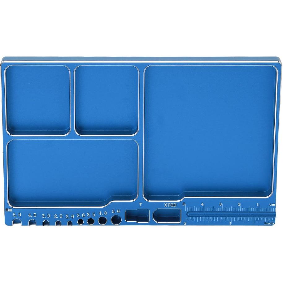 Magnetic Screw Tray Aluminium Alloy Magnetic Adsorption Widely Used Magnetic Parts Tray with Magnetic Pad for RC Repair Magnetic Tray(Blue)